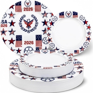 image:imageNervure 32Pcs 4th of July Plastic PlatesRed White Blue Plates Disposable  God Bless America1025 and 75 Heavyweight Dinner Dessert Plastic Plate Perfect for Independence Day Patriotic DecorWhiteBlueWorld Cup